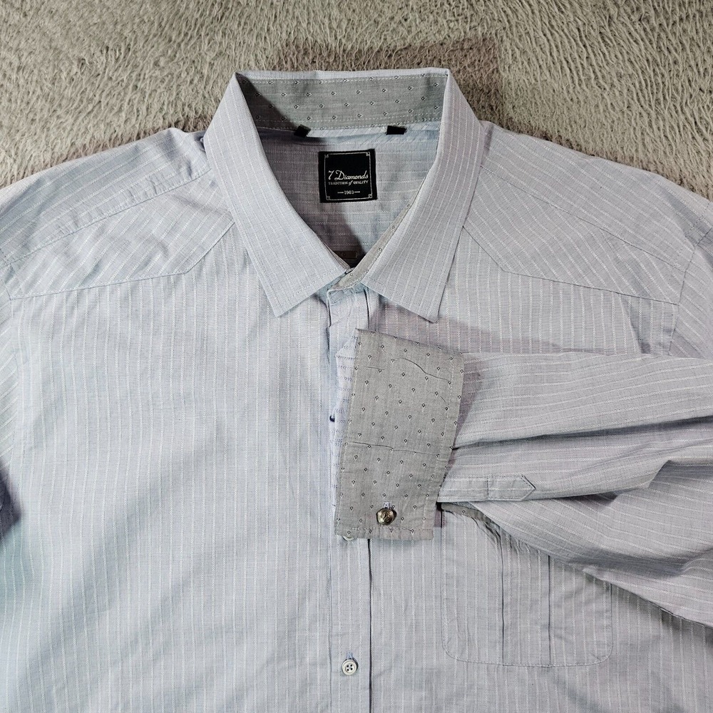 7 Diamonds Shirt Men XXL Flip Cuff Button Up Long Sleeve Light Blue Striped